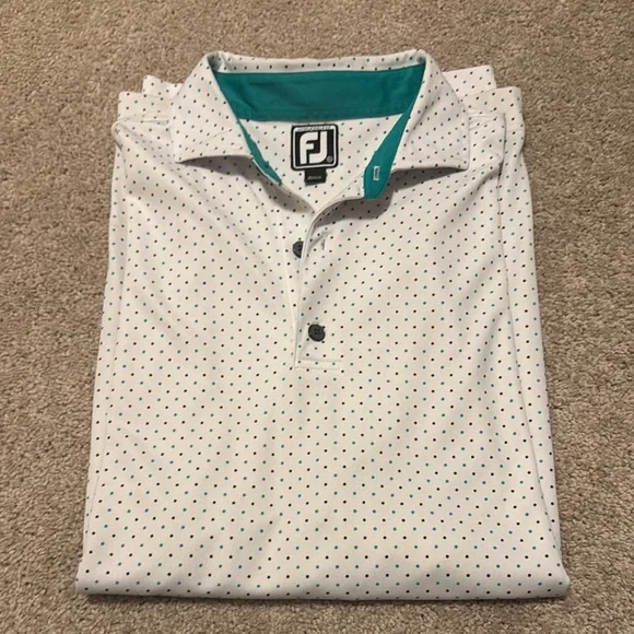 FootJoy White Polo Shirt with Dot Pattern - Picture 1 of 3